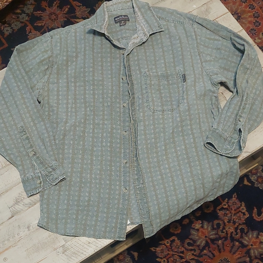 Woolrich Light Green Patterned Button-Down Shirt - image 1